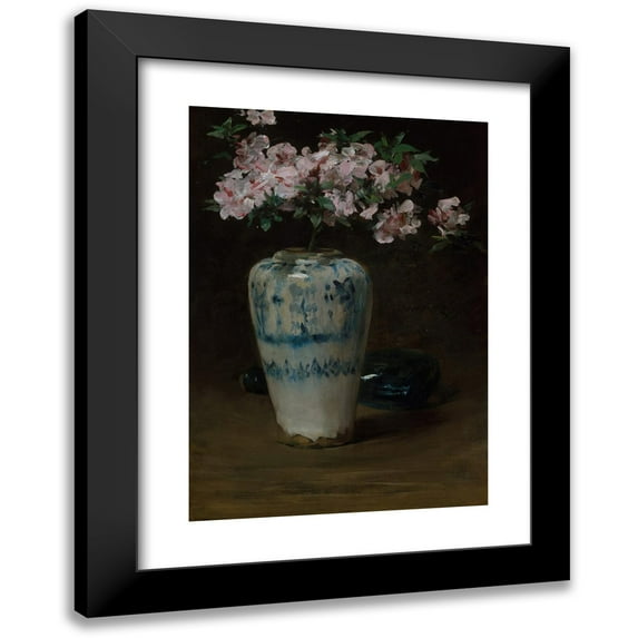 William Merritt Chase 18x24 Black Modern Framed Museum Art Print Titled - Pink Azalea, Chinese Vase (1880-90)