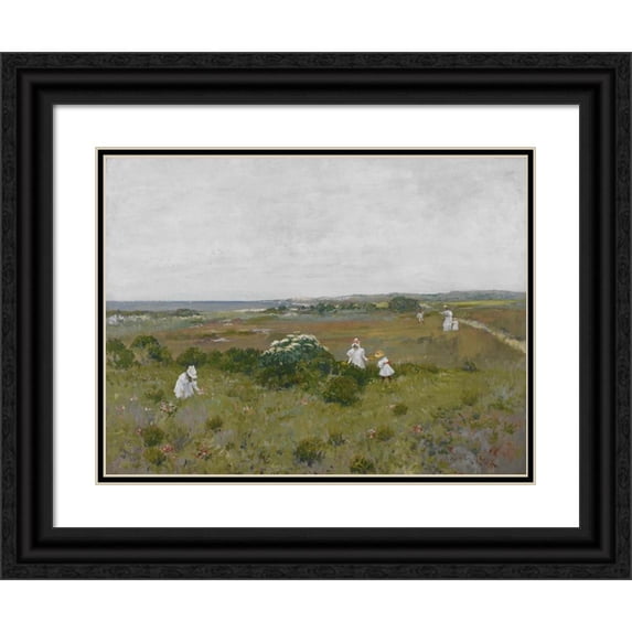 William Merritt Chase 24x19 Black Ornate Framed Double Matted Museum Art Print Titled: Seaside Flowers (circa 1897)