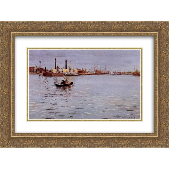 William Merritt Chase 2x Matted 24x18 Gold Ornate Framed Art Print 'The East River'