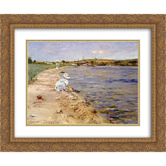 William Merritt Chase 2x Matted 24x20 Gold Ornate Framed Art Print 'Beach Scene - Morning at Canoe Place'