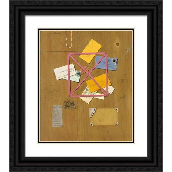 William Michael Harnett 12x14 Black Ornate Wood Framed Double Matted Museum Art Print Titled: The Artist's Letter Rack (1879)