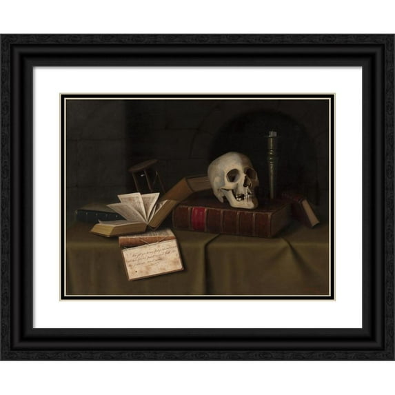 William Michael Harnett 14x11 Black Ornate Wood Framed Double Matted Museum Art Print Titled: Memento Mori, ‘To This Favour’ (1879)