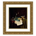 thumbnail image 1 of William Michael Harnett 20x23 Gold Ornate Framed and Double Matted Museum Art Print Titled - The Last Summer Rose (1886), 1 of 4