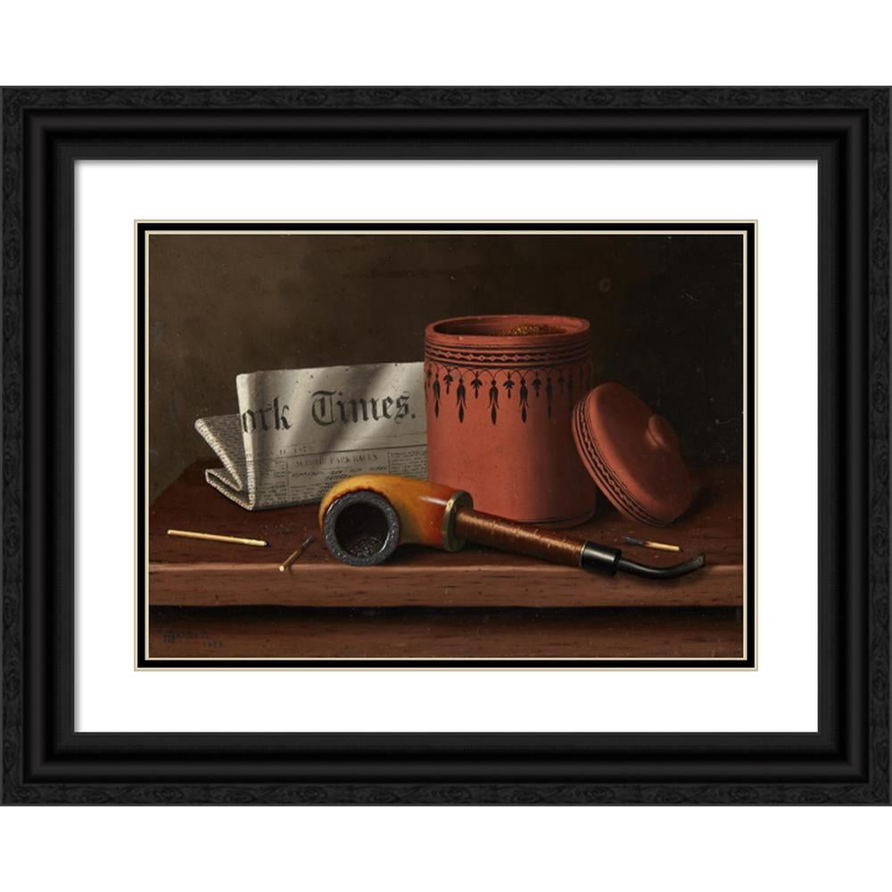new york times tobacco William Michael Harnett 14x11 Black Modern Framed Museum Art Print Titled -  Still Life with New York Times, Tobacco Jar, Pipe and Matches (1879)