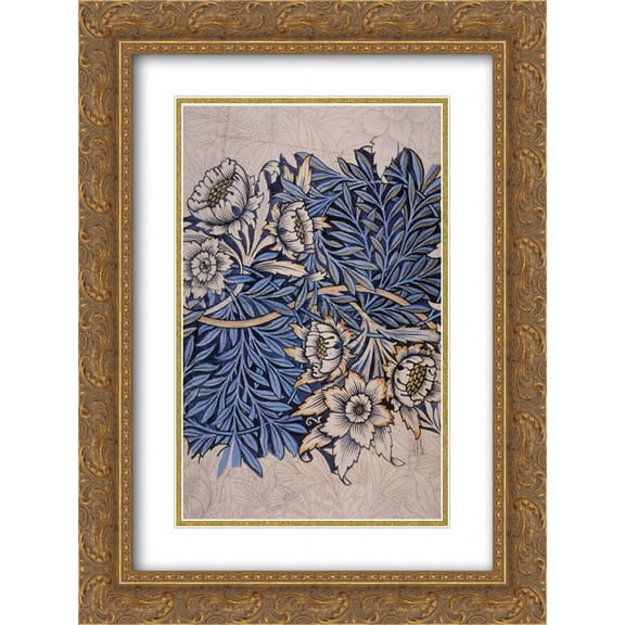 William Morris 2x Matted 20x24 Gold Ornate Framed Art Print 'Design for Tulip and Willow indigo-discharge wood-block printed fabric'