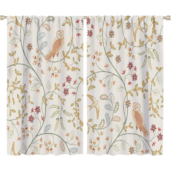 William Morris Bedroom Window Curtains,Vintage Birds Owl Flowers Middle Ages Style Rod Pocket Windows Drapes for Bathroom Living Room Kitchen Home Decor,Set of 2 Panel W72xL63in