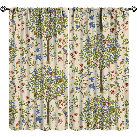 William Morris Bedroom Window Curtains,Vintage Birds Owl Flowers Middle Ages Style Rod Pocket Windows Drapes for Bathroom Living Room Kitchen Home Decor,Set of 2 Panel W42xL54in