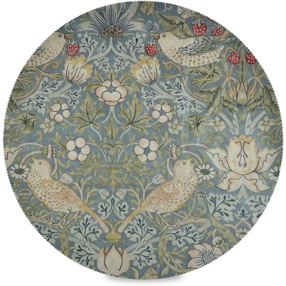 William Morris Birds Prints Elastic Fitted Edged Round Tablecloth Waterproof Anti-Shrink Soft Polyester Table Cloth Washable Table Cover for Banquet Home Indoor or Outdoor 60"X 60"