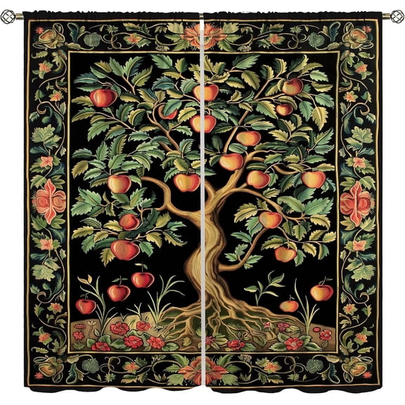 William Morris Blackout Curtains for Bedroom,Vintage Primitive Totem Rustic Art Botanical Flower Small Strawberry Forest Bird Abstract Painting Window Drapes Print for Boys Girls Living Room 42x63in