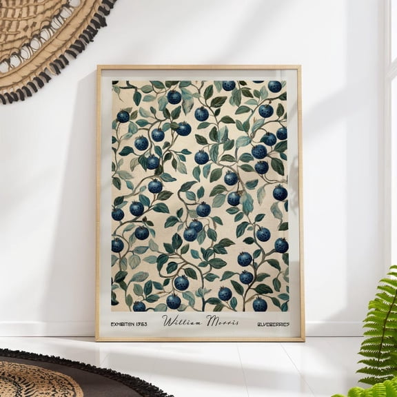 William Morris Blueberry Art Print, Vintage Botanical Fruit Wall Decor, 16x24 Inch, UNFRAMED