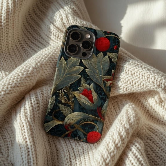 William Morris Botanical Case - Luxury Vintage Leaf & Berry Art Designed for iPhone 17, 16, 15, 14 Series Tough Protective Cover