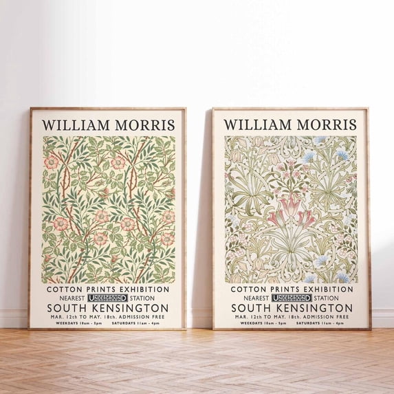 William Morris Botanical Floral Jungle Vintage Decor Wall Art Set 2 Stretched Canvas 16x24
