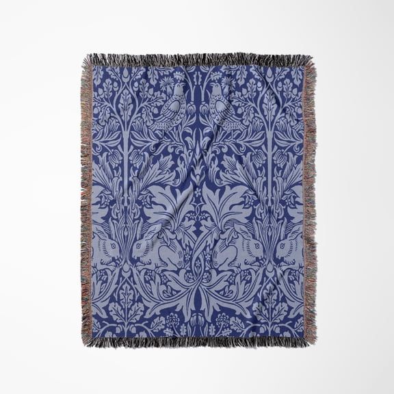 William Morris Brer Rabbit Chintz In Two Tone Blue, Woven Blanket