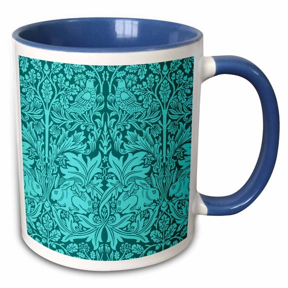 3drose, William Morris Brer Rabbit Chintz in Two Tone Turquoise, 11oz Two-tone Blue Mug