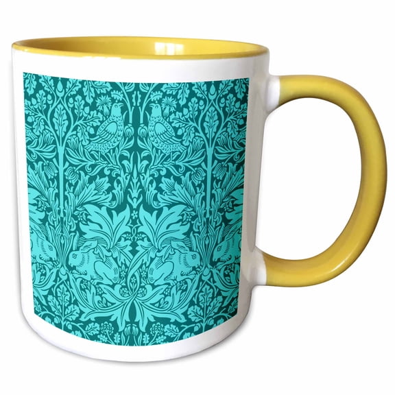 3drose, William Morris Brer Rabbit Chintz in Two Tone Turquoise, 15oz Two-tone Yellow Mug
