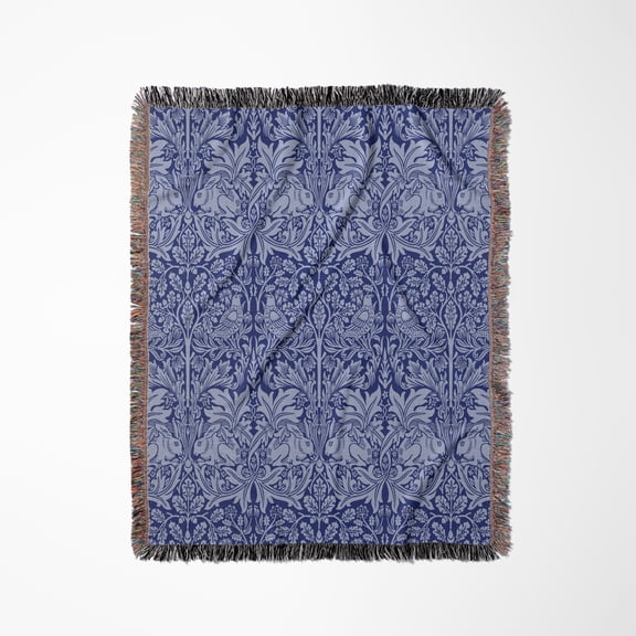 William Morris Brer Rabbit Chintz Pattern In Two Tone Blue, Woven Blanket