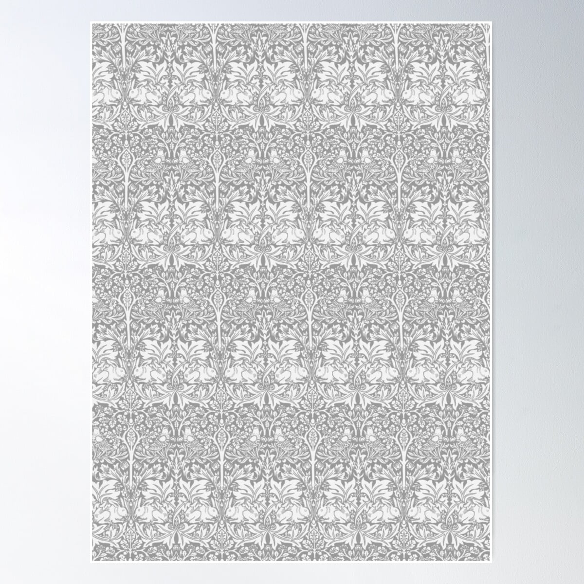 William Morris Brer Rabbit Nature Pattern Grey White Poster Wall Art ...
