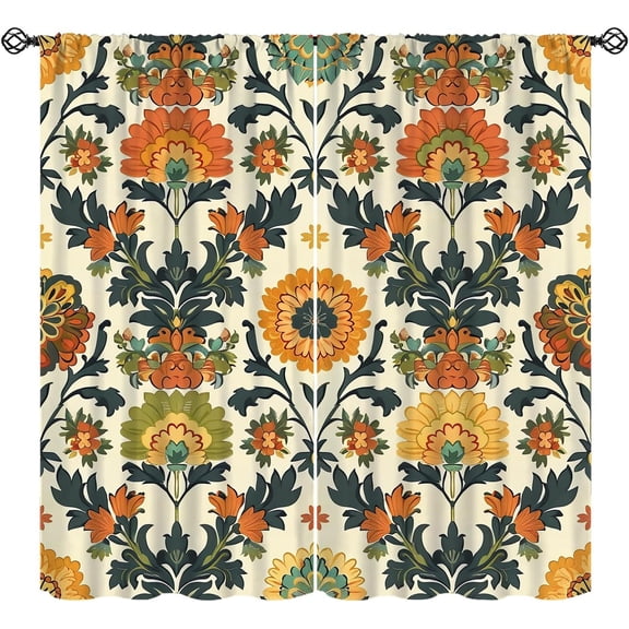 William Morris Curtains, Retro Flower Plants Nature Pattern Window Treatments, Rod Pocket Thermal Insulated Drapes 2 Panel Sets for Bedroom Living Room, 52" W X 84" L