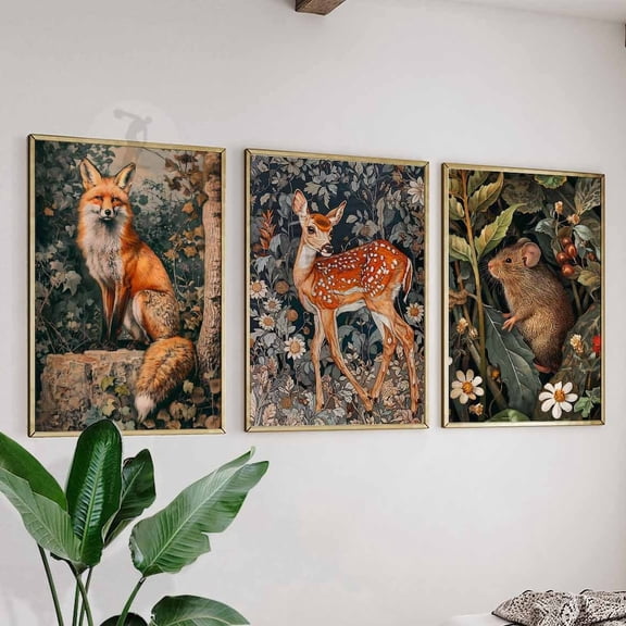 William Morris Deer Fox Animal Botanical Vintage Wall Art Print Set 3 Unframed Paper Print 16x24
