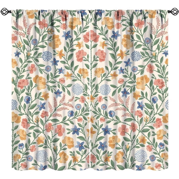 William Morris Design Bedroom Curtains,Classical Victorian Floral Vintage Abstract Style Blackout Rod Pocket Window Drapes for Living Room Kitchen Bathroom Decor,2 Panel Set W52xL84in