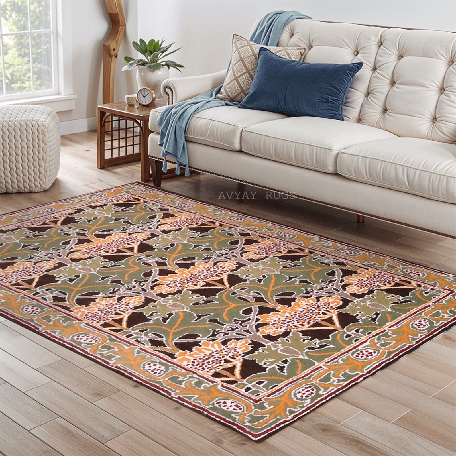 Doe Patterned Area Rug AVYAY RUGS Esplander Traditional Tufted Multicolor Floral Arts & Crafts ...