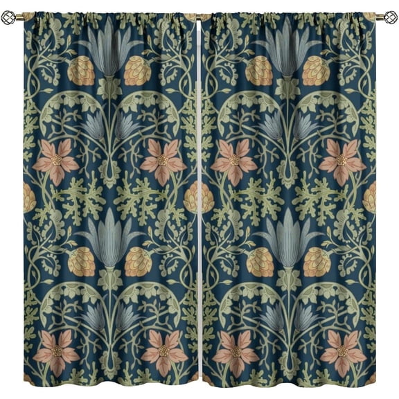William Morris Floral Blackout Curtains, Vintage Flower Retro Boho Botanical Plant Rustic Farmhouse Window Drapes for Bedroom Living Room 72x63in 2 Panels
