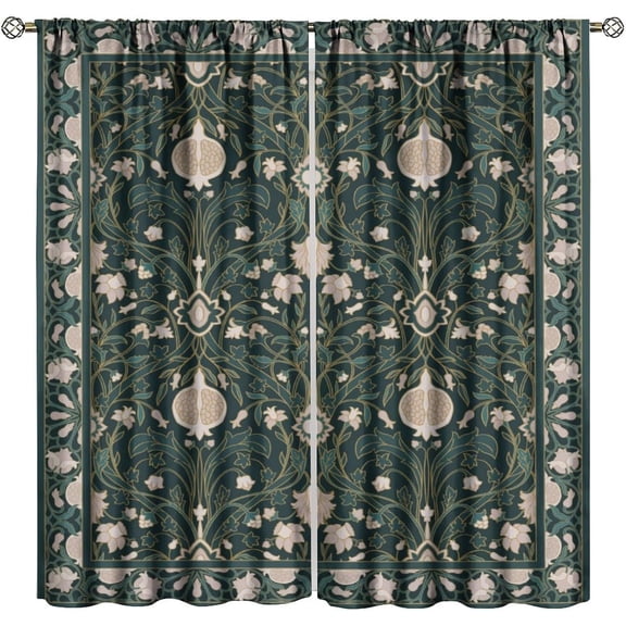 William Morris Floral Blackout Curtains, Vintage Plant Art Flower Green Leaves Boho Window Drapes, for Living Room Bedroom 84" W X 84" L