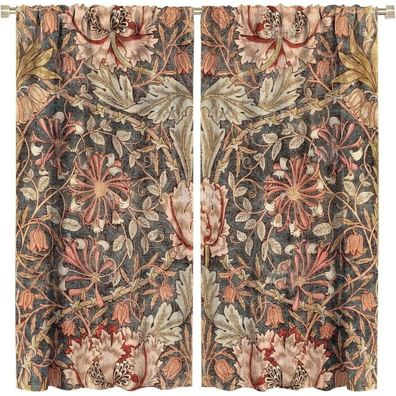 William Morris Floral Curtains Watercolor Vintage Flower Art Style Room Windows Treatments for Bedroom Living Room Drapes 2 Panel Sets,42x54 Inch