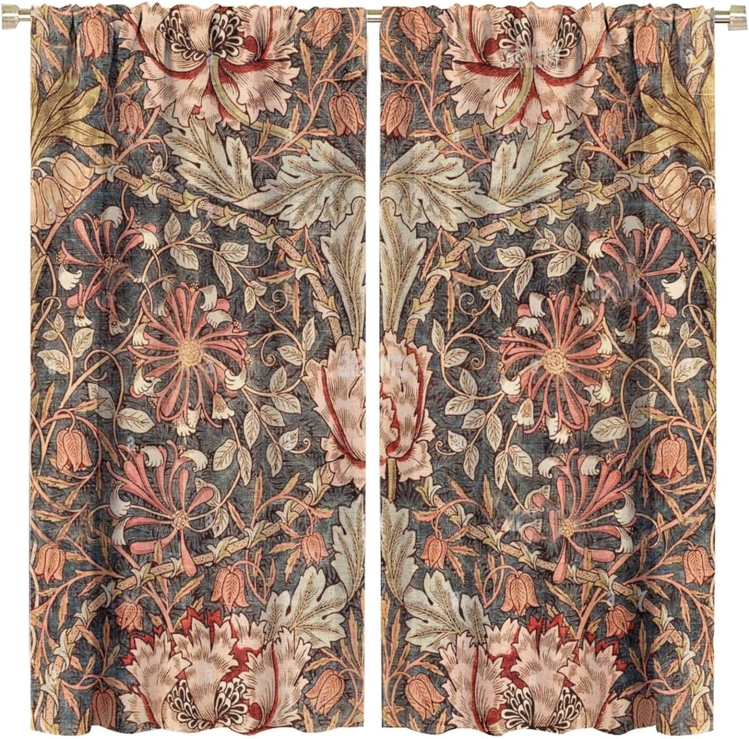William Morris Floral Curtains Watercolor Vintage Flower Art Style Room Windows Treatments for Bedroom Living Room Drapes 2 Panel Sets,52x84 Inch