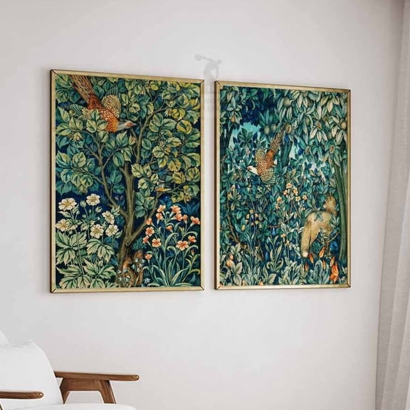 William Morris Floral Forest Vintage Wall Art Set 2 Unframed Paper Print 8x12