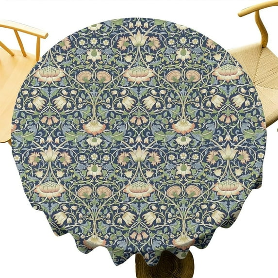William Morris Flower Tablecloth, Vintage Boho Style Tree Plant Pattern Table Cover, Water Resistant Wipeable Tablecloths for Kitchen Dinning Room Decor 60"
