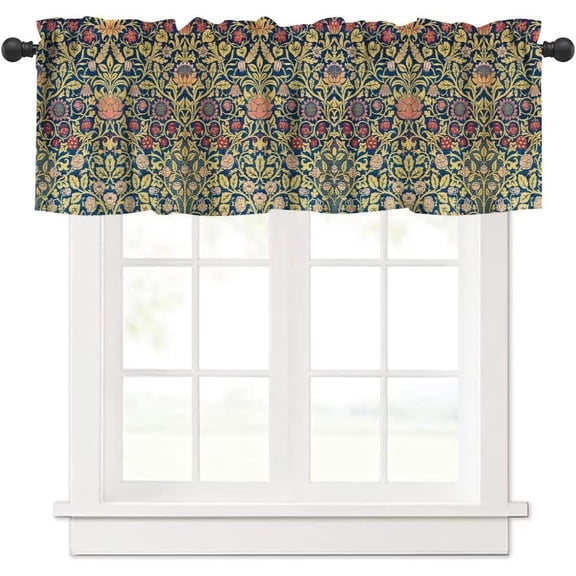 William Morris Flower Window Valance Curtain, Vintage Boho Style Floral Botanical Tree Plant Pattern Window Treatment Valances for Kitchen Living Room Café Décor 54''x18'', 1 Panel