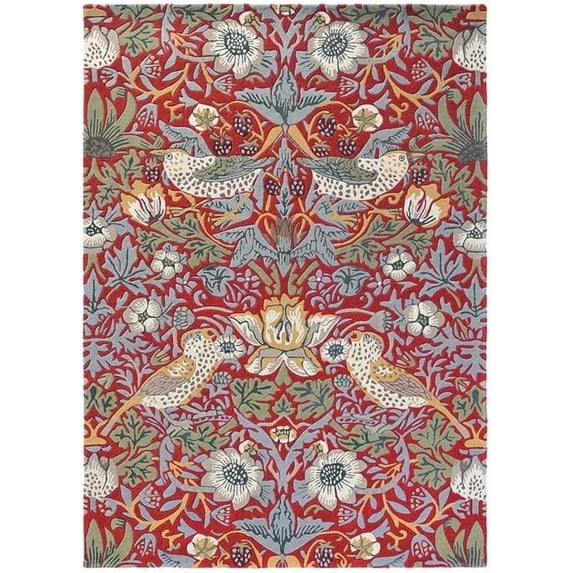 Avyay Rugs William Morris Handmade Wool Area Rug – Garden-Inspired Floral & Botanical Design, 8' Round, Red – Tufted for Living Room & Bedroom Décor