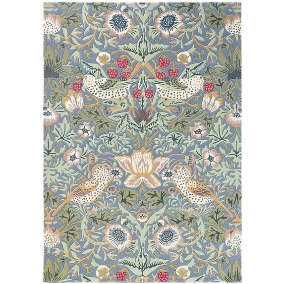 Avyay Rugs Traditional Floral Tufted Blue Botanical Pattern Area Rugs, 8’0” Round, Wool, Handmade, Medium Pile, Indoor