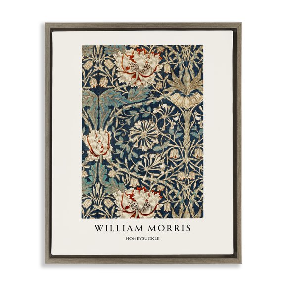 Stupell Industries William Morris Honeysuckle Pattern Brown Framed Floater Canvas Wall Art, design by Vintage Hustle, 31 x 25