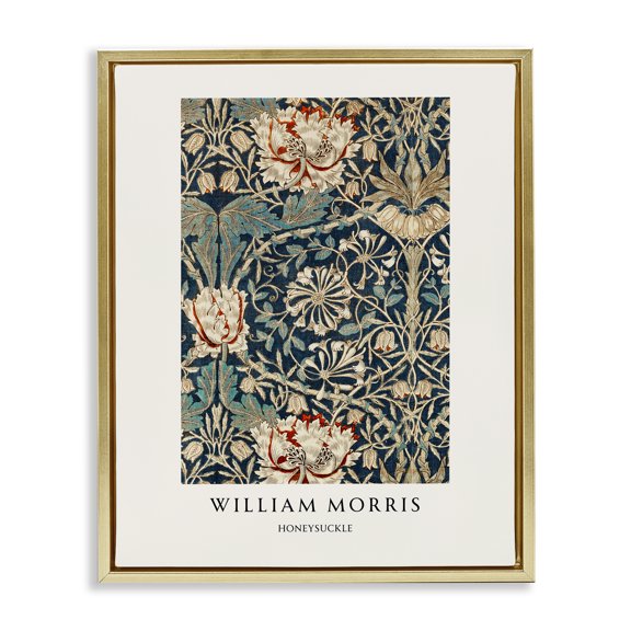 Stupell Industries William Morris Honeysuckle Pattern Gold Framed Floater Canvas Wall Art, design by Vintage Hustle, 21 x 17