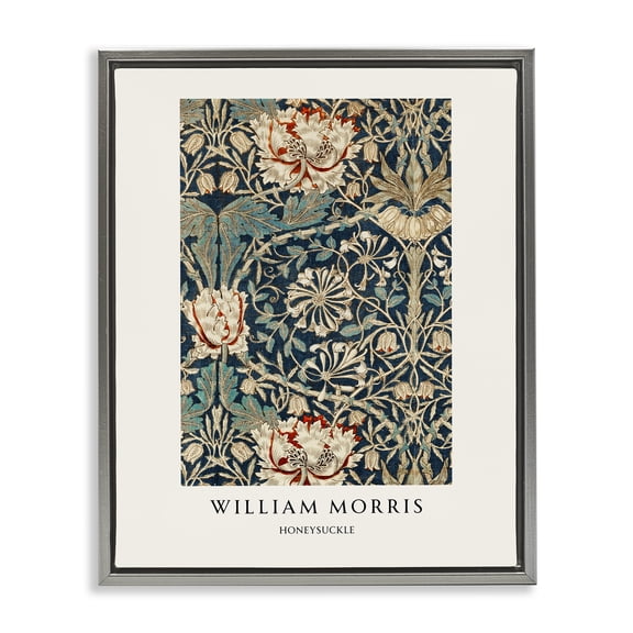 Stupell Industries William Morris Honeysuckle Pattern Gray Framed Floater Canvas Wall Art, design by Vintage Hustle, 31 x 25