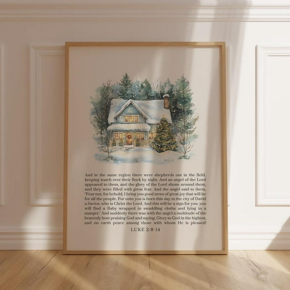 Scripture Wall Art Luke 2:8-14 Vintage Christian Holiday Decor Christian Bible Verse Wall Art Faith Journaling Wall Art, Modern Wall Decor, 8x12 UNFRAMED