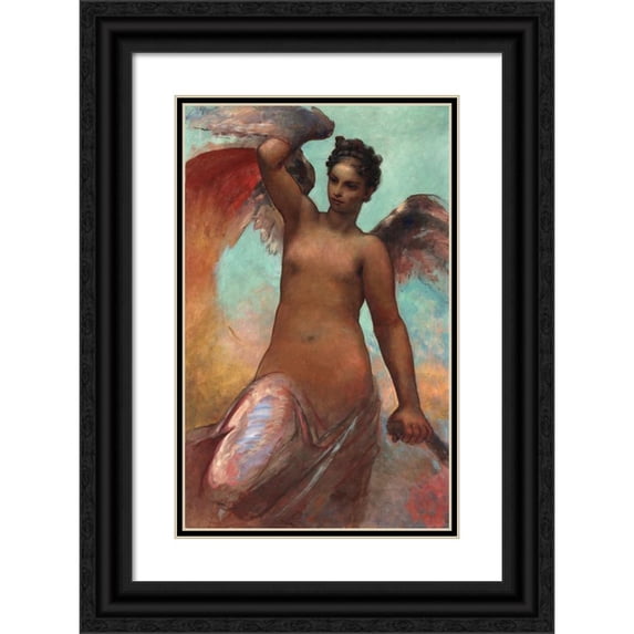 William Morris Hunt 11x14 Black Ornate Wood Framed Double Matted Museum Art Print Titled: Winged Fortune (1878)