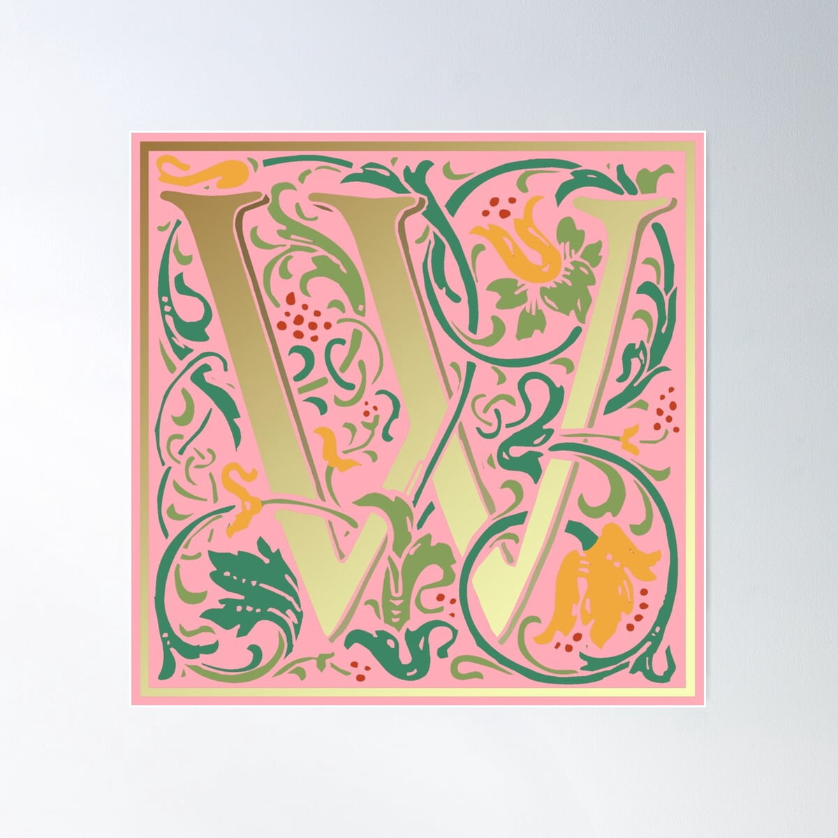 William Morris Illuminated Initial Capital Letter W In Pink Poster Wall ...
