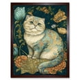 thumbnail image 1 of William Morris Inspired Cute Cat with Floral Pattern Fur and Flowers Colourful Modern Illustration Art Print Framed Poster Wall Decor 12x16 inch, 1 of 5