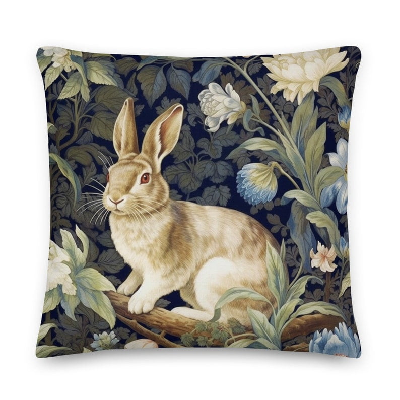 William Morris Inspired Floral Rabbit Cushion Cottagecore, Easter Bunny ...