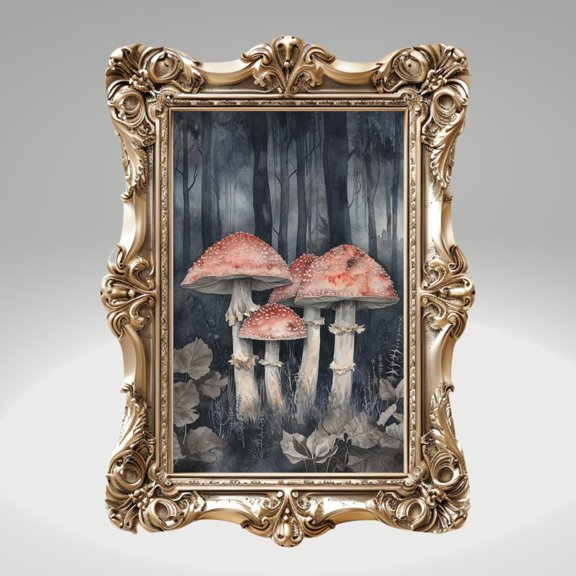 William Morris Inspired Gothic Botanical Dark Cottagecore Mushroom Goth Gallery Wall Art Print