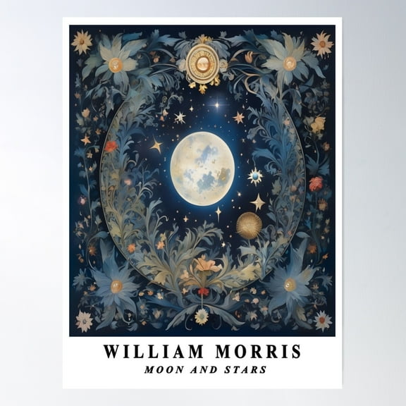 William Morris Inspired Moon And Stars Poster Wall Art, Modern Wall Decor For Living Room Bedroom, 16x24 UNFRAMED