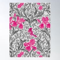 William Morris Irises, Pink And Silver Gray Poster Wall Art, Modern Wall Decor For Living Room Bedroom, 8x12 UNFRAMED