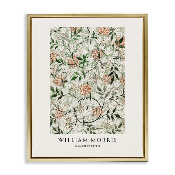 Stupell Industries William Morris Jasmine Pattern Gold Framed Floater Canvas Wall Art, design by Vintage Hustle, 21 x 17
