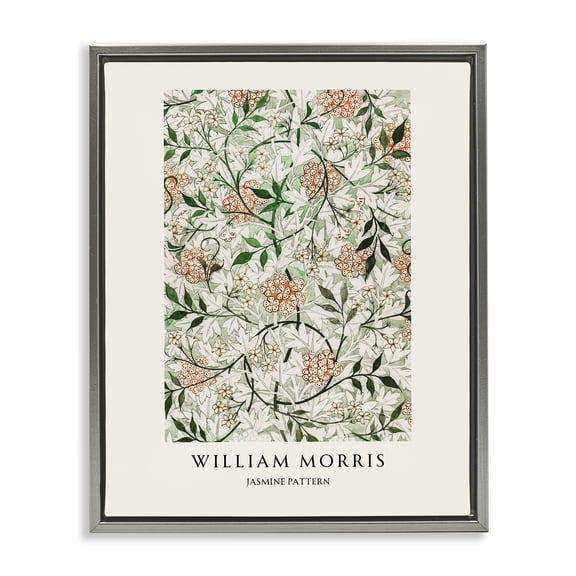 Stupell Industries William Morris Jasmine Pattern Gray Framed Floater Canvas Wall Art, design by Vintage Hustle, 21 x 17