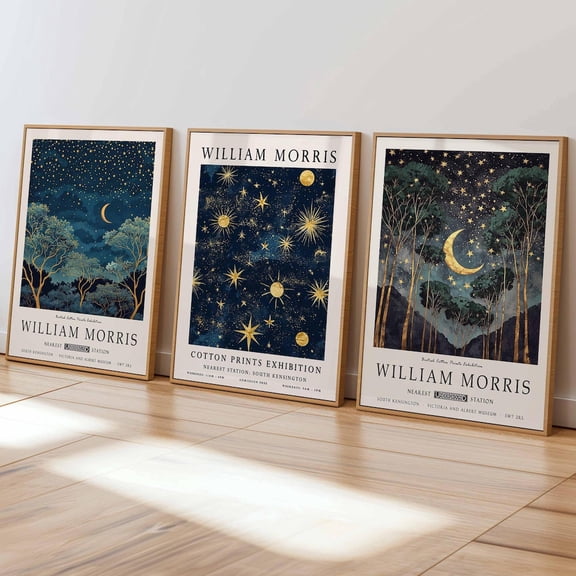 William Morris Kew Gardens Gold Night Sky Bedroom Wall Art Set 3 Unframed Paper Print 20x30