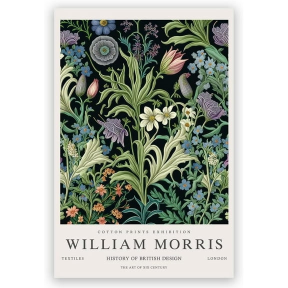 William Morris Moon & Stars Wall Art William Morris Exhibition Poster Vintage Textiles Wall Art for Living Room Bedroom Wall Pictures Decor Aesthetic 8x12in Unframed