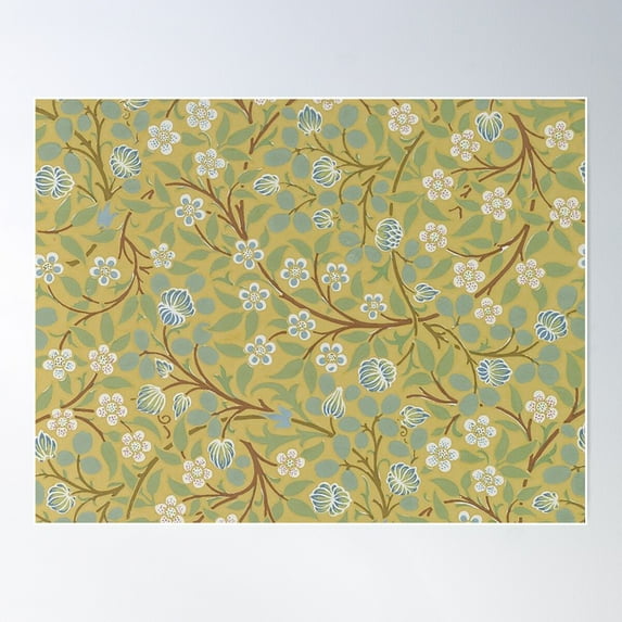 William Morris Mustard Yellow Floral Leaves Vintage Pattern -Victorian Botanical Designs, Poster Wall Art, Modern Wall Decor For Living Room Bedroom, 16x24 UNFRAMED